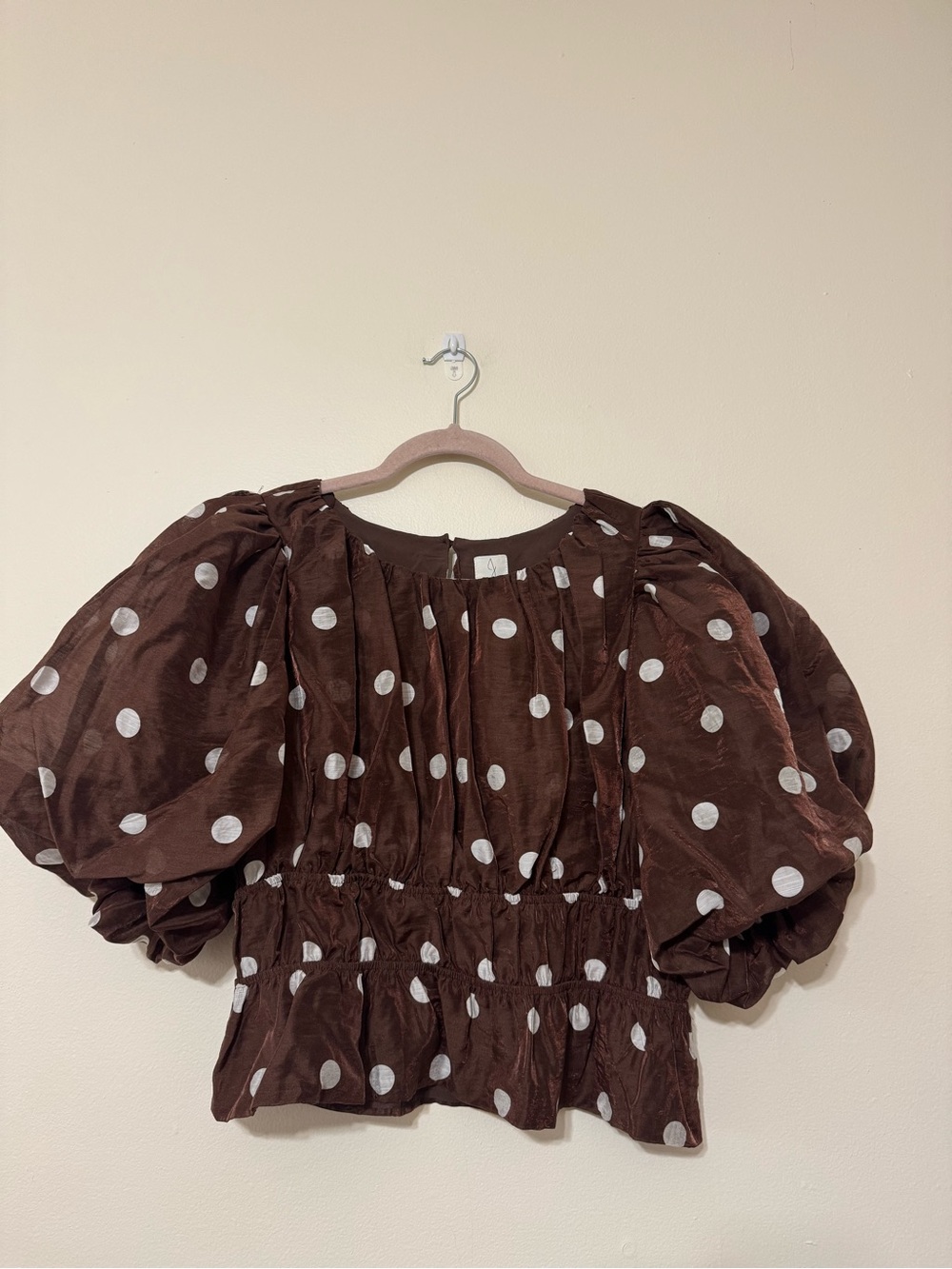 NWT Joie Brown and White Polka Dot Puff Sleeve Blouse
